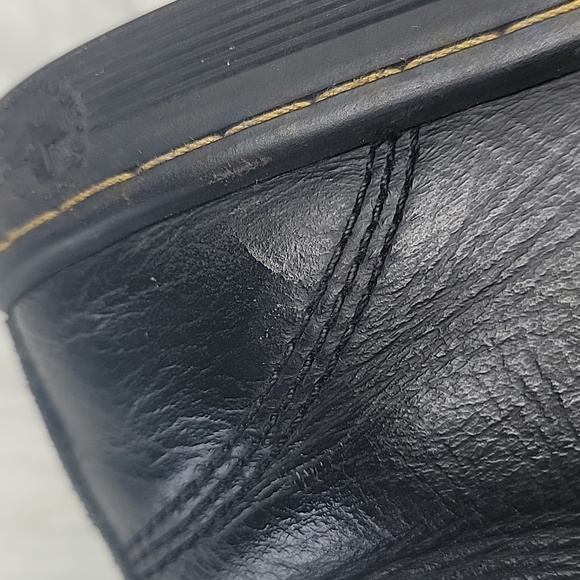 DR. MARTENS Stratford Black Leather Floral Lined Lace Up Fold Over Punk Boots 7 - Picture 15 of 15